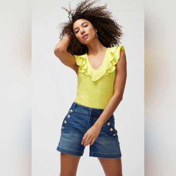 WHBM Limelight Yellow Ruffle V-Neck Tee Size Small - Picture 2 of 8